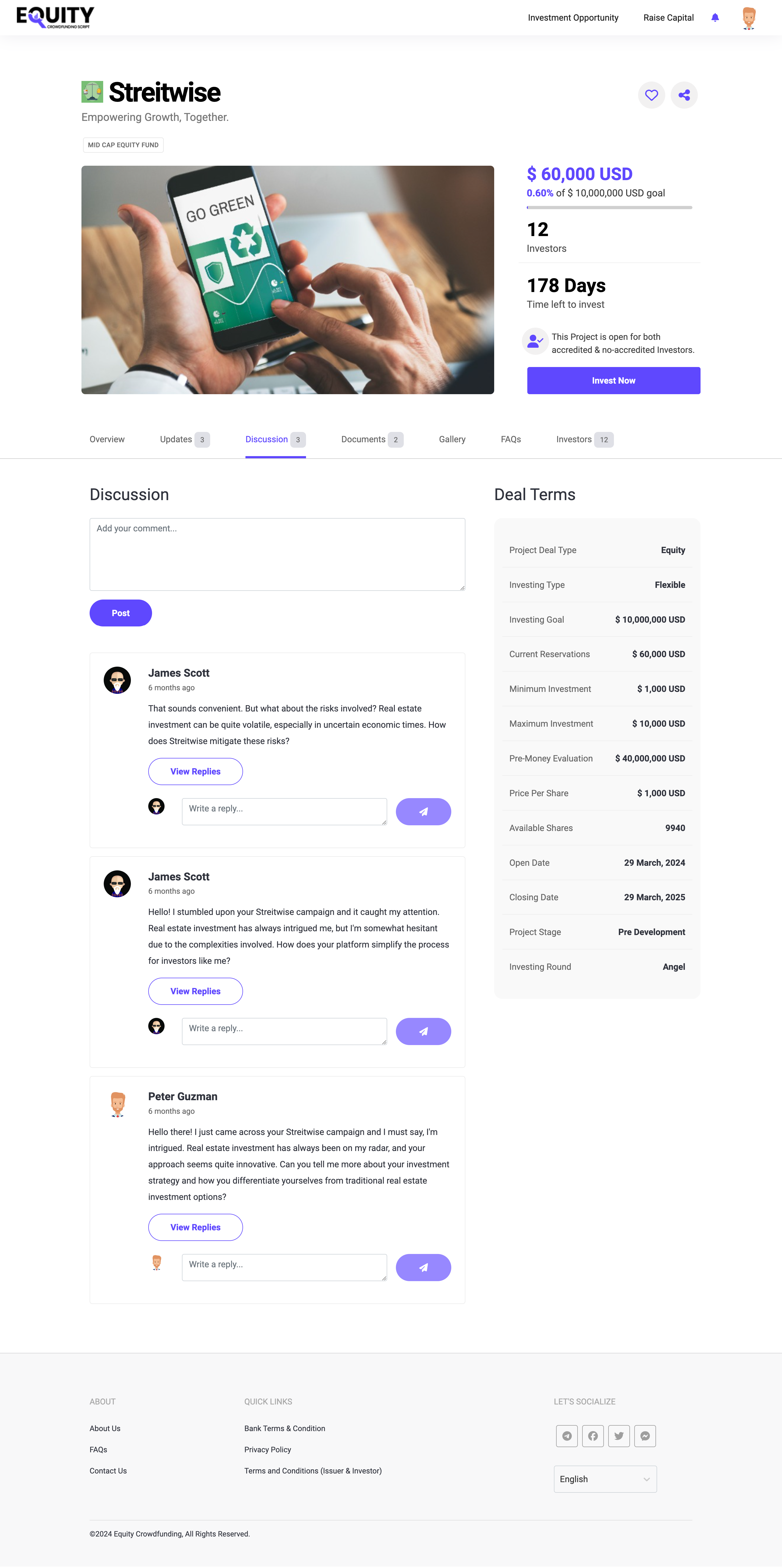 Crowdfunding platform communication between project creator & investors